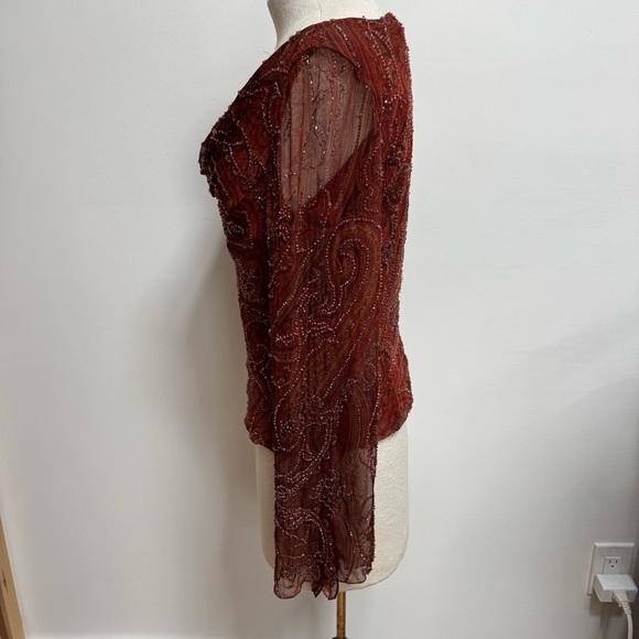 Carmen Marc Valvo Y2K 100% Silk Beaded Drape Neck Fairy Blouse Top - Picture 7 of 16